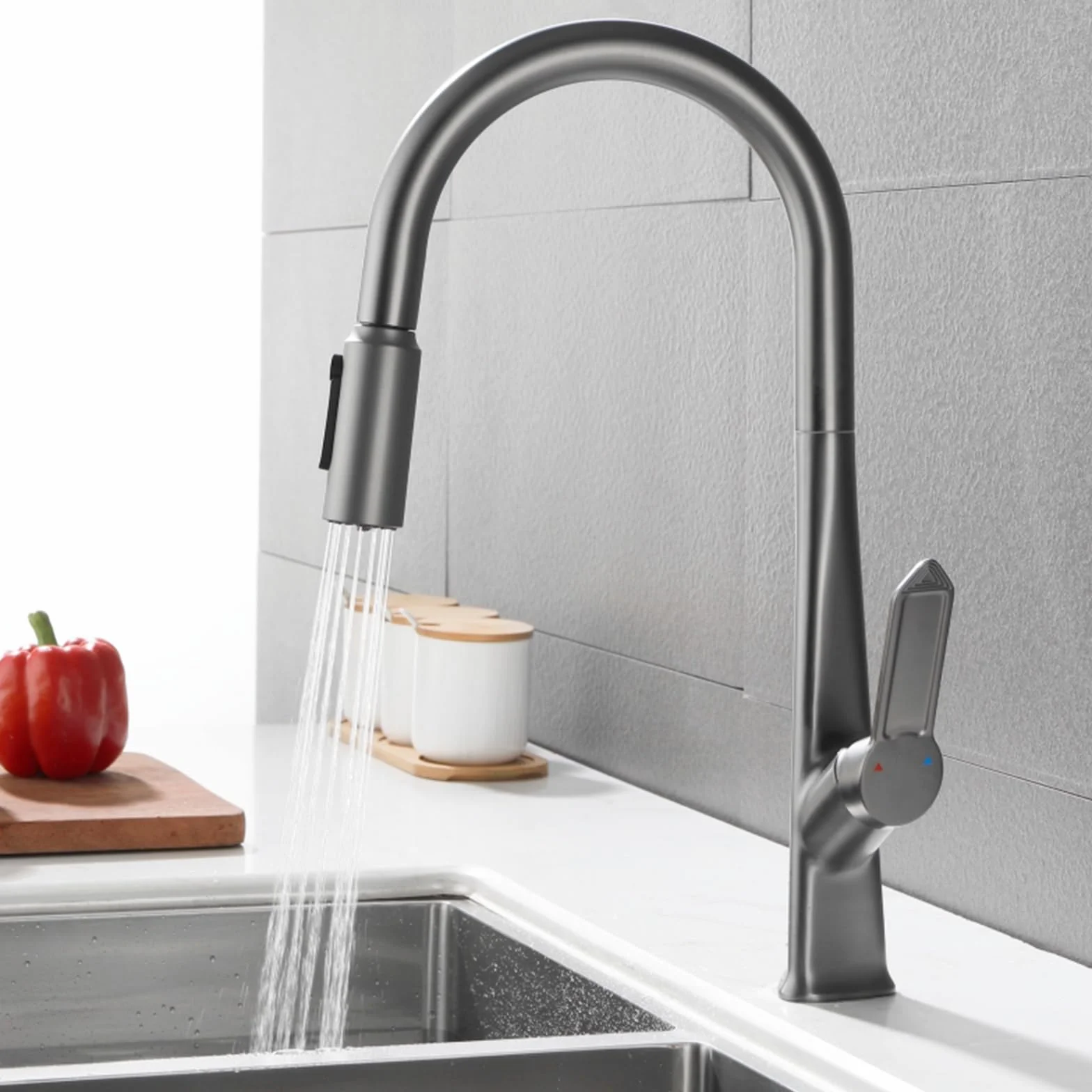 Rubinetto da Cucina A 3 Vie con Filtro per Acqua Potabile, Miscelatore per Lavello in Oro Rosa Spazzolato, Rubinetto A Doppia Maniglia per Uso Domestico E Commerciale, El,Negro-A
