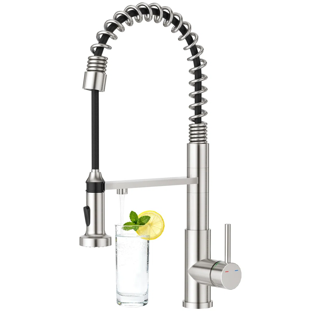 CREA 3 Vie Rubinetto Cucina con Spirale Molla e Doccetta estraibile per I Sistemi Osmosi Filtro L'acqua Potabile Acqua, 3 in 1 Miscelatore Monoleva Monocomando per Lavello, spazzolato