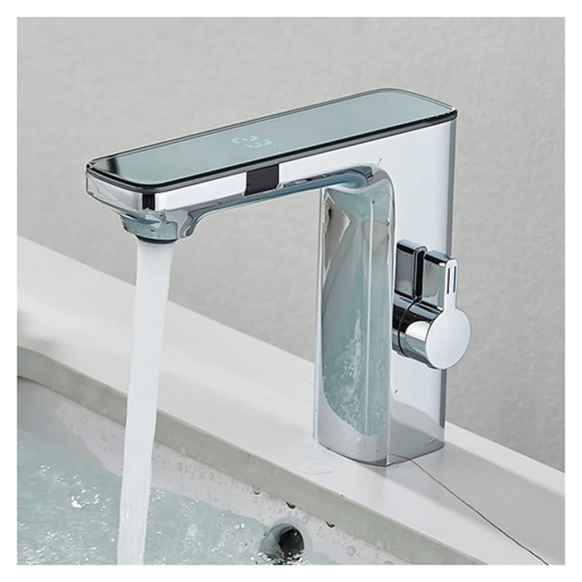 Rubinetto del sensore lavello senza contatto, movimento automatico, rubinetto lavabo bagno con schermo temperatura, rubinetti metallo monomanico, ideale per cucina, hotel, cromo (Chrome)
