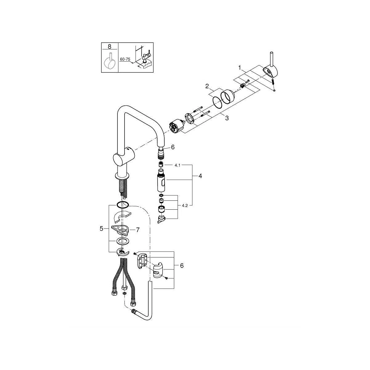 Grohe Miscelatore monocomando per lavello Minta, DN 15, 32322, Bocca a U, doccetta risciacquo Combinato, colorazione: Grafite Dura Spazzolata - 32322AL2