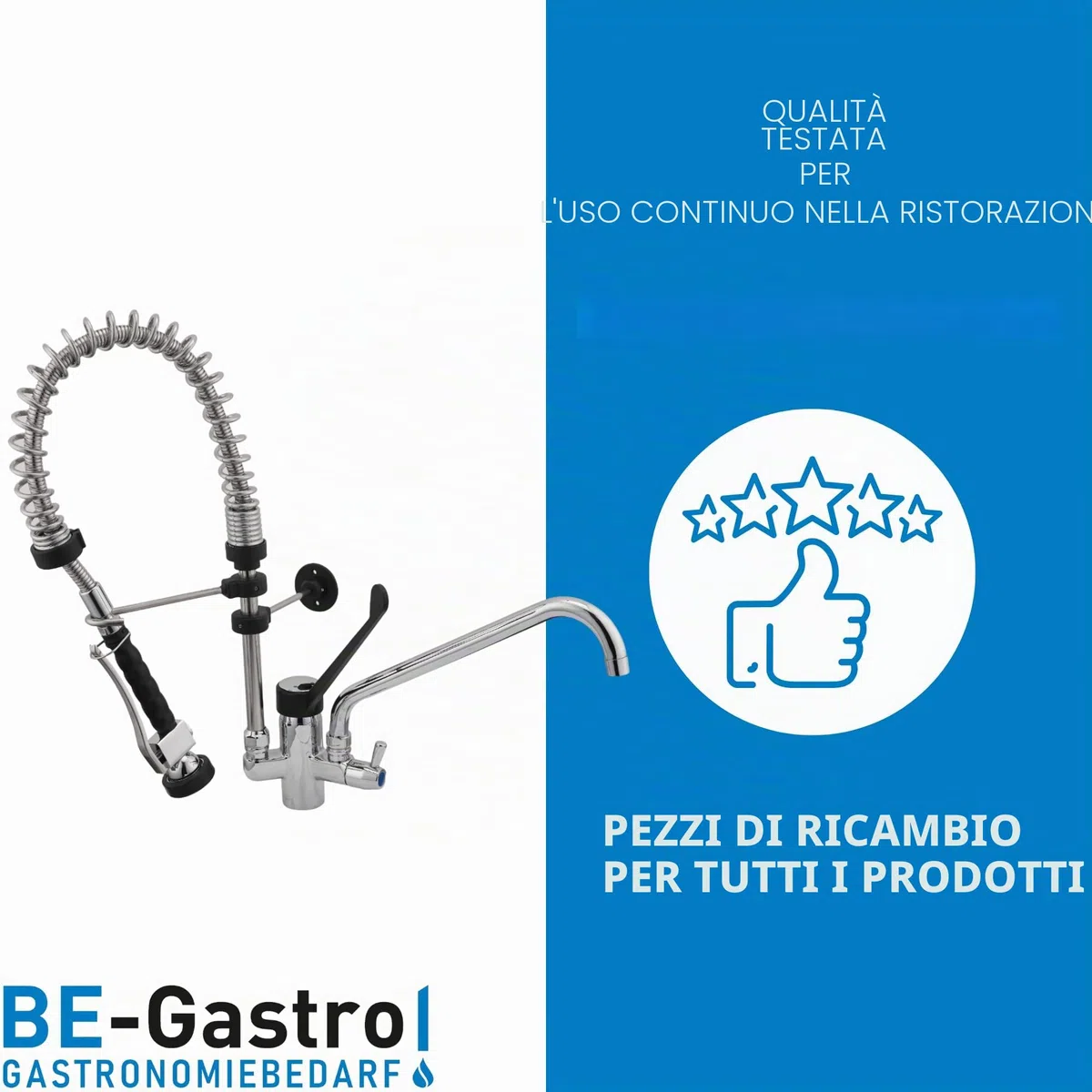 BE-GASTRO | Rubinetto Gruppo doccia con miscelatore monoforo, con leva clinica nera e rubinetto di servizio incorporato, Rubinetteria professionale set di prelavaggio stoviglie per cucine