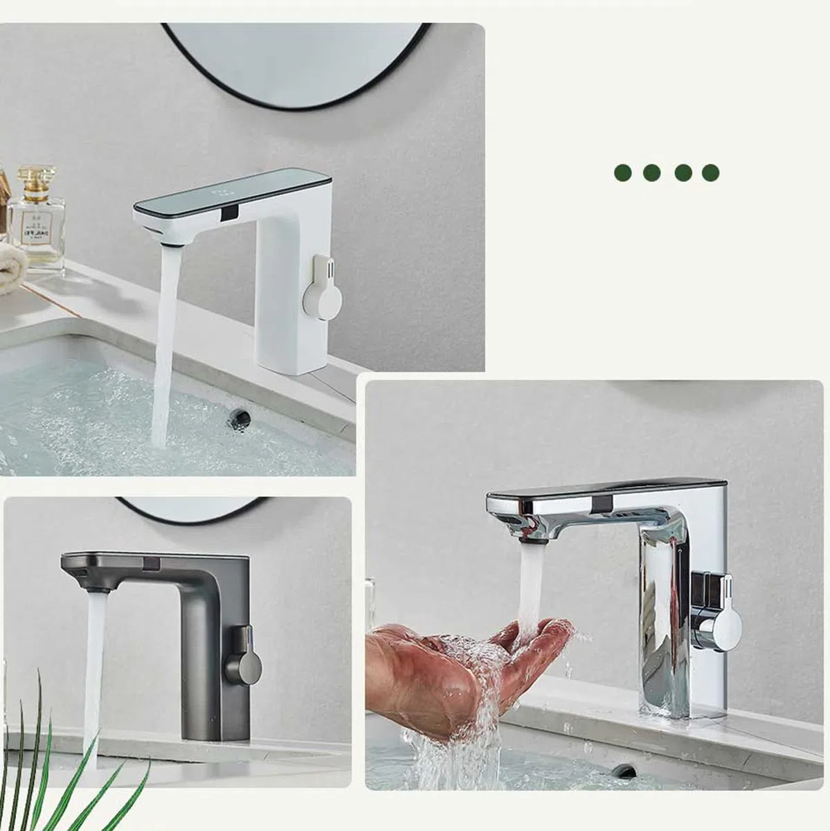 Rubinetto del sensore lavello senza contatto, movimento automatico, rubinetto lavabo bagno con schermo temperatura, rubinetti metallo monomanico, ideale per cucina, hotel, cromo (Chrome)