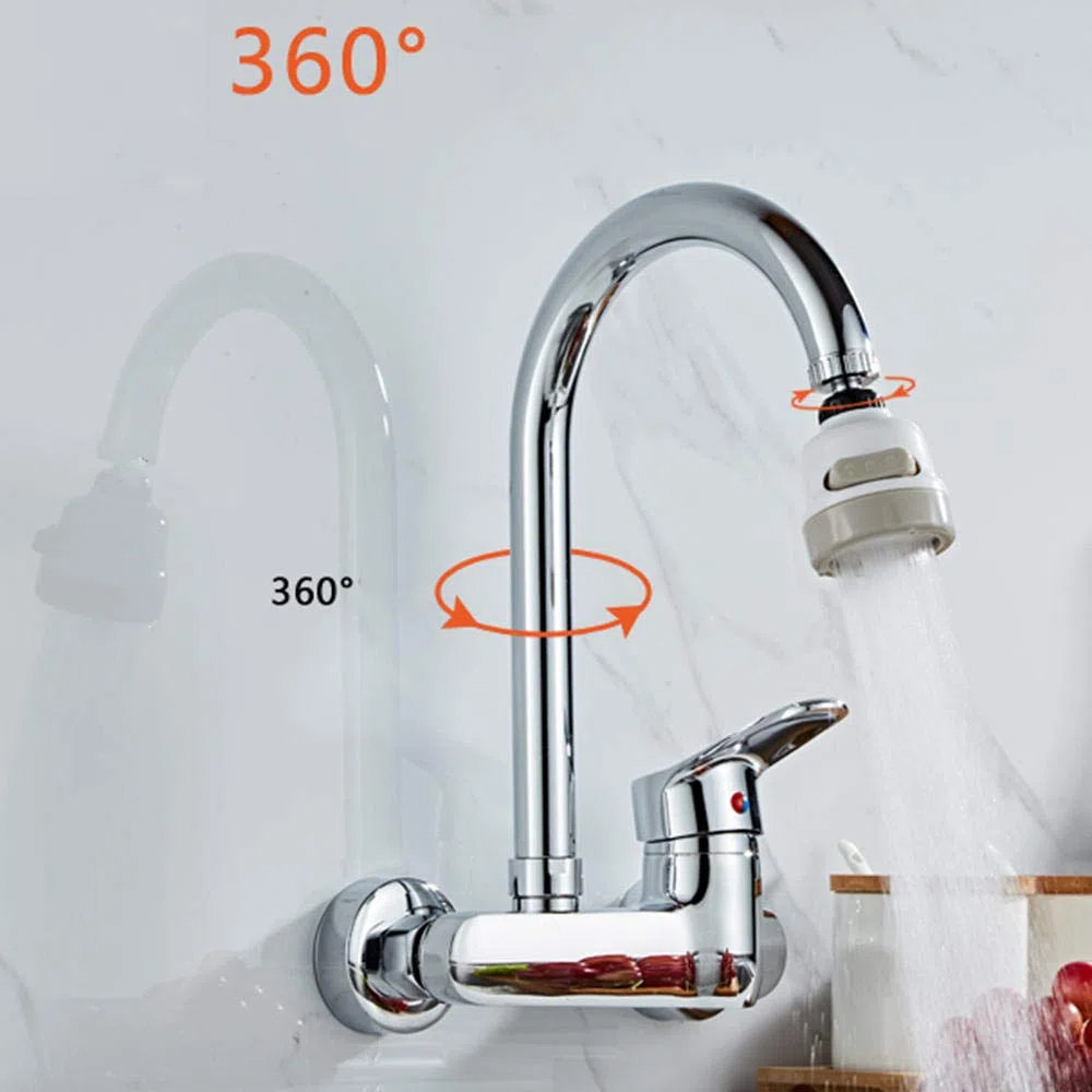 Faucet Rubinetti a Montaggio a Parete Nera, Rame a 2 modalità, per lavello della Biancheria da Cucina, Calda e Fredda Girevole Universale, Nero-Nero b B.